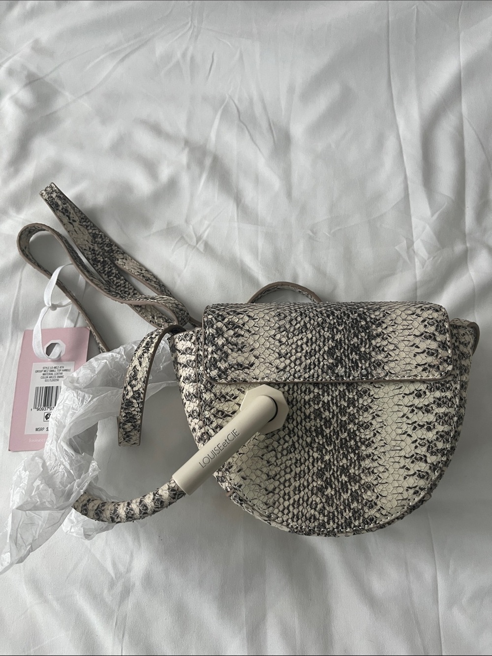 New Louise et Cie Snake-Effect Crossbody Bag in Cream and Black